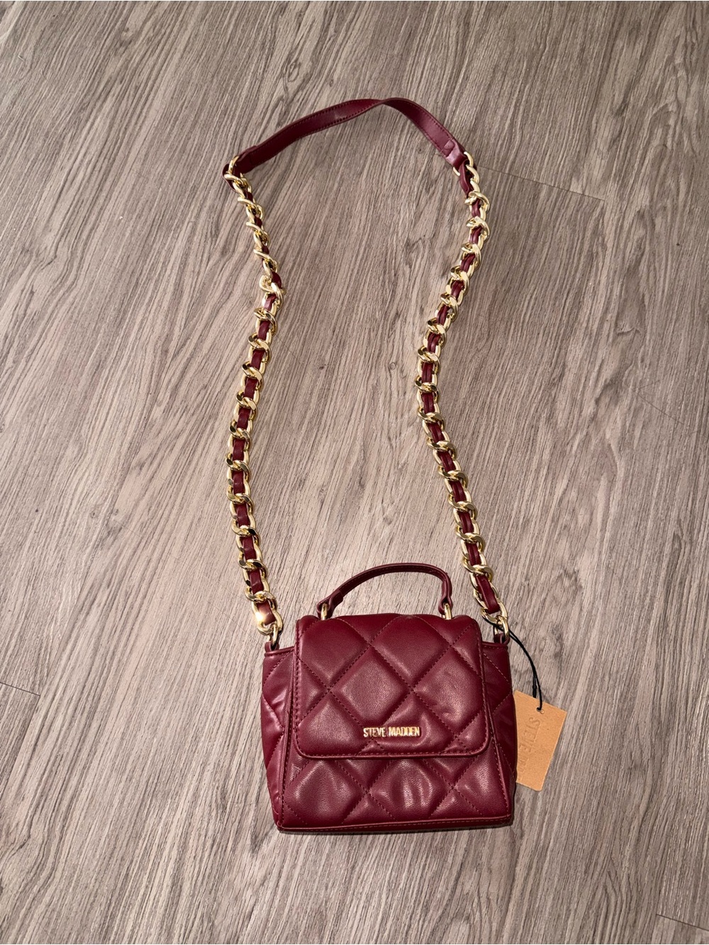Steve Madden mini Quilted Wine Red Crossbody Bag with Gold Chain